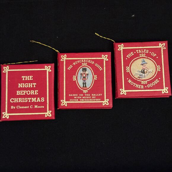 Vintage Tiny Book Ornaments 1977 Kurt Adler Set of 3, Nutcracker, Mother Goose - Picture 1 of 8